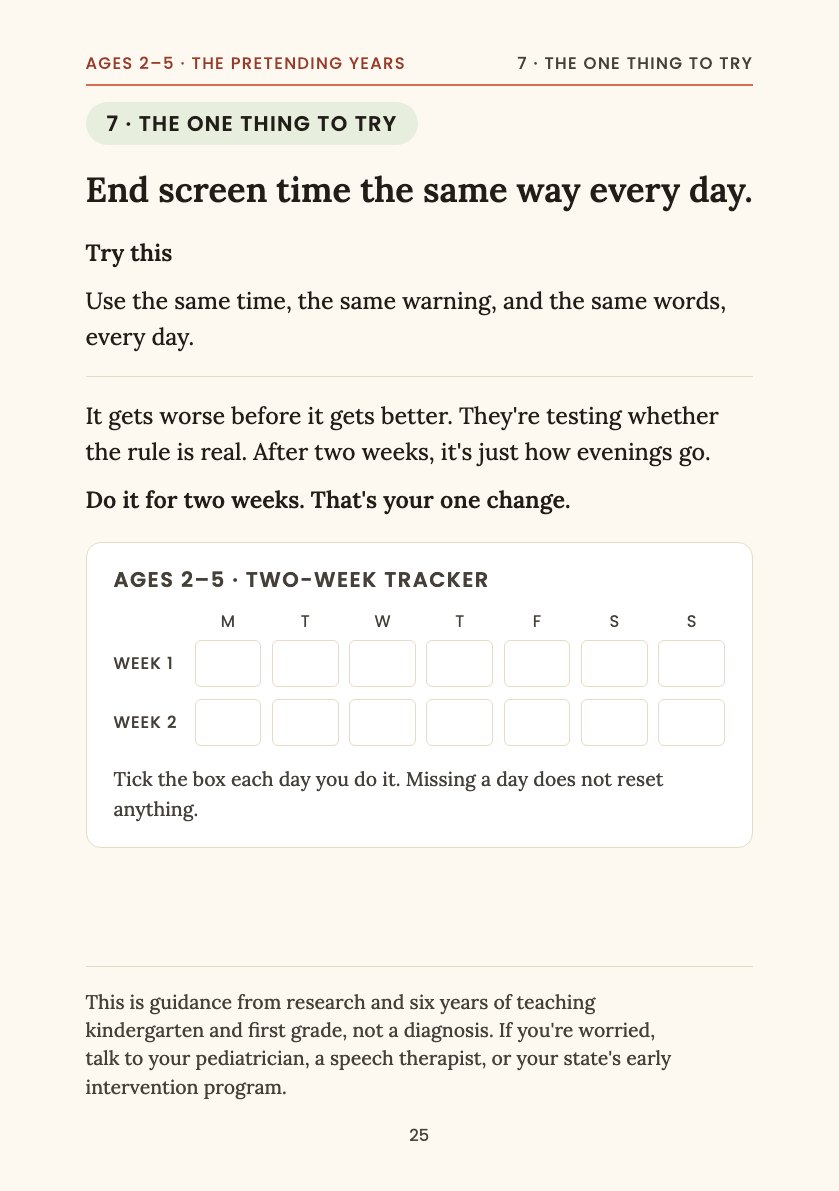 Sample page: The one thing to try, with a two-week tracker.